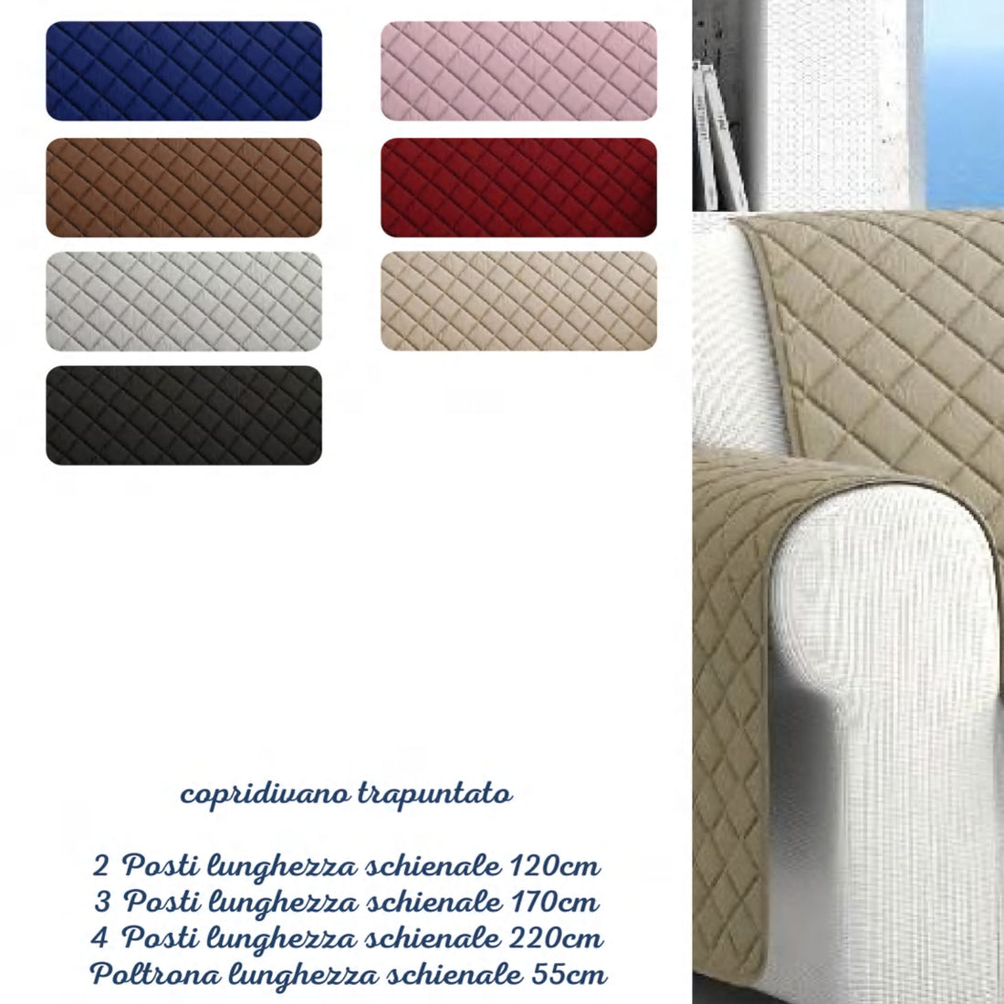 Copridivano salvadivano trapuntato 2 posti Revers double face Irge