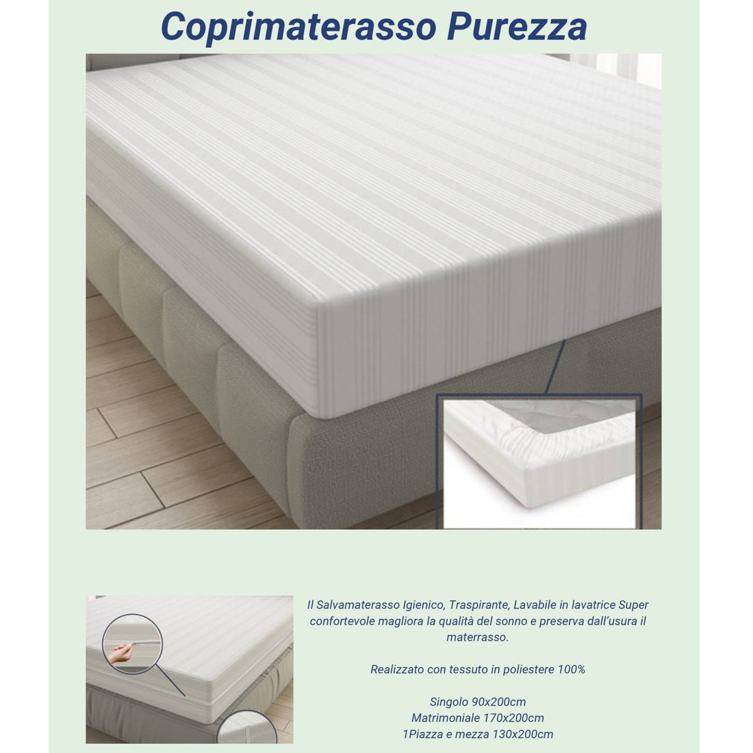 Purezza coprimaterasso matrimoniale con zip