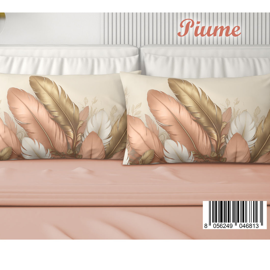 Completo letto matrimoniale digitale Piume 2 posti 100% cotone Irge 4 federe