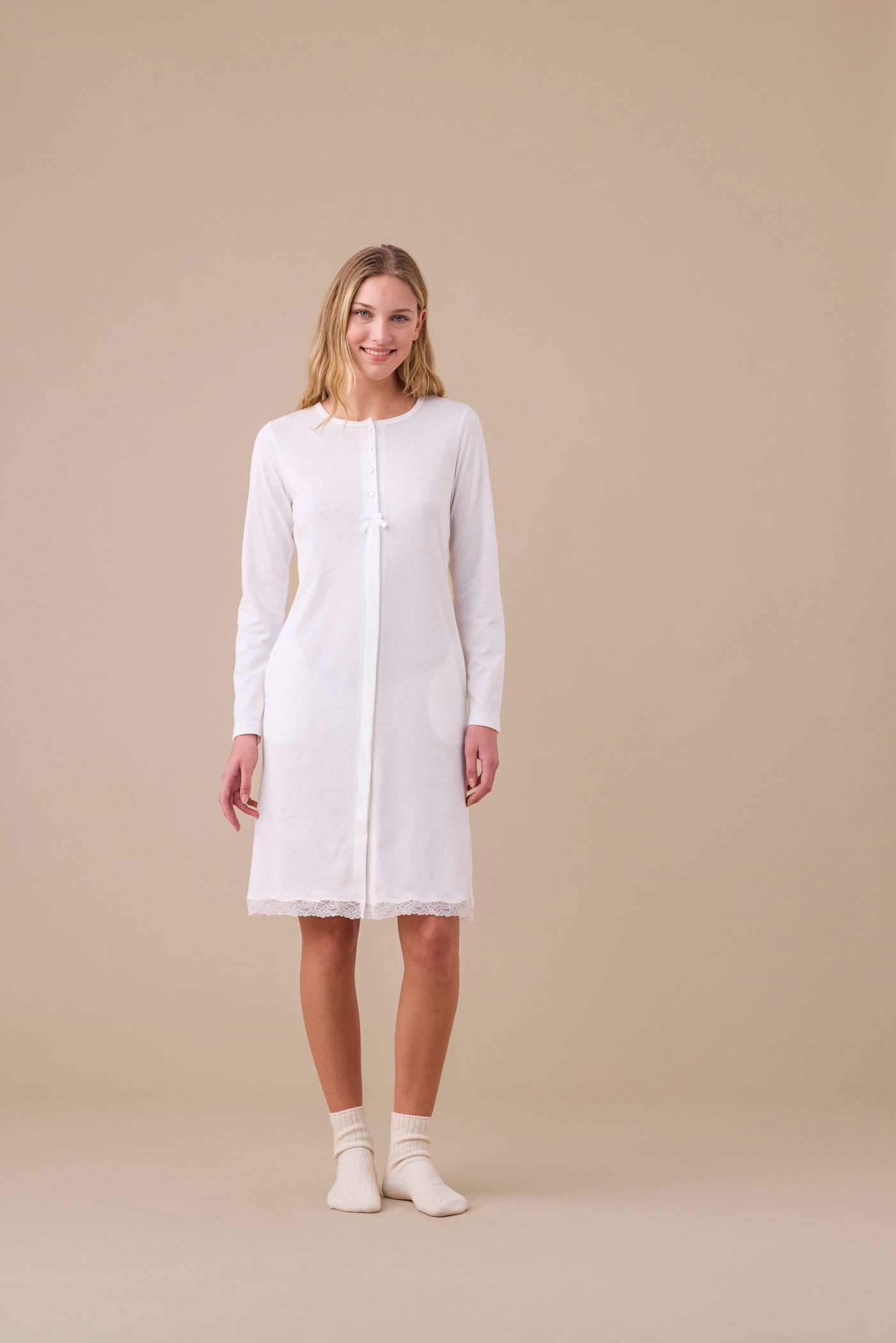 camicia da notte in caldo cotone panna la3415