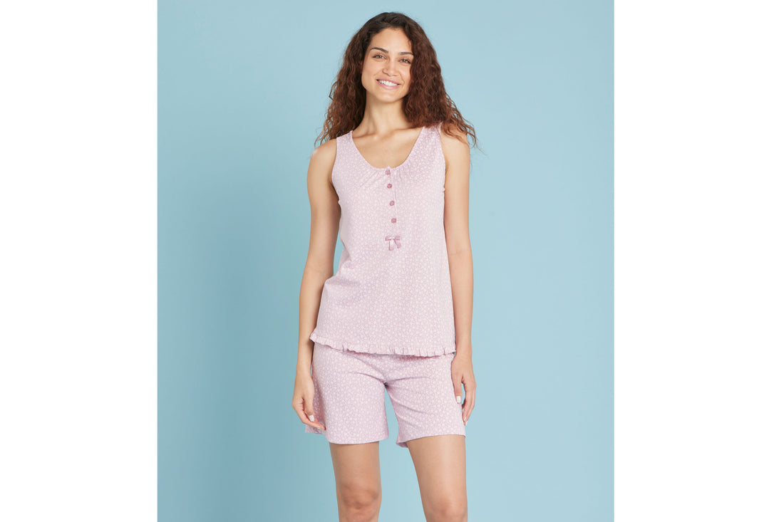FA8300 Pijama de mujer tallas grandes Noi di Notte pantalón corto con hombros anchos