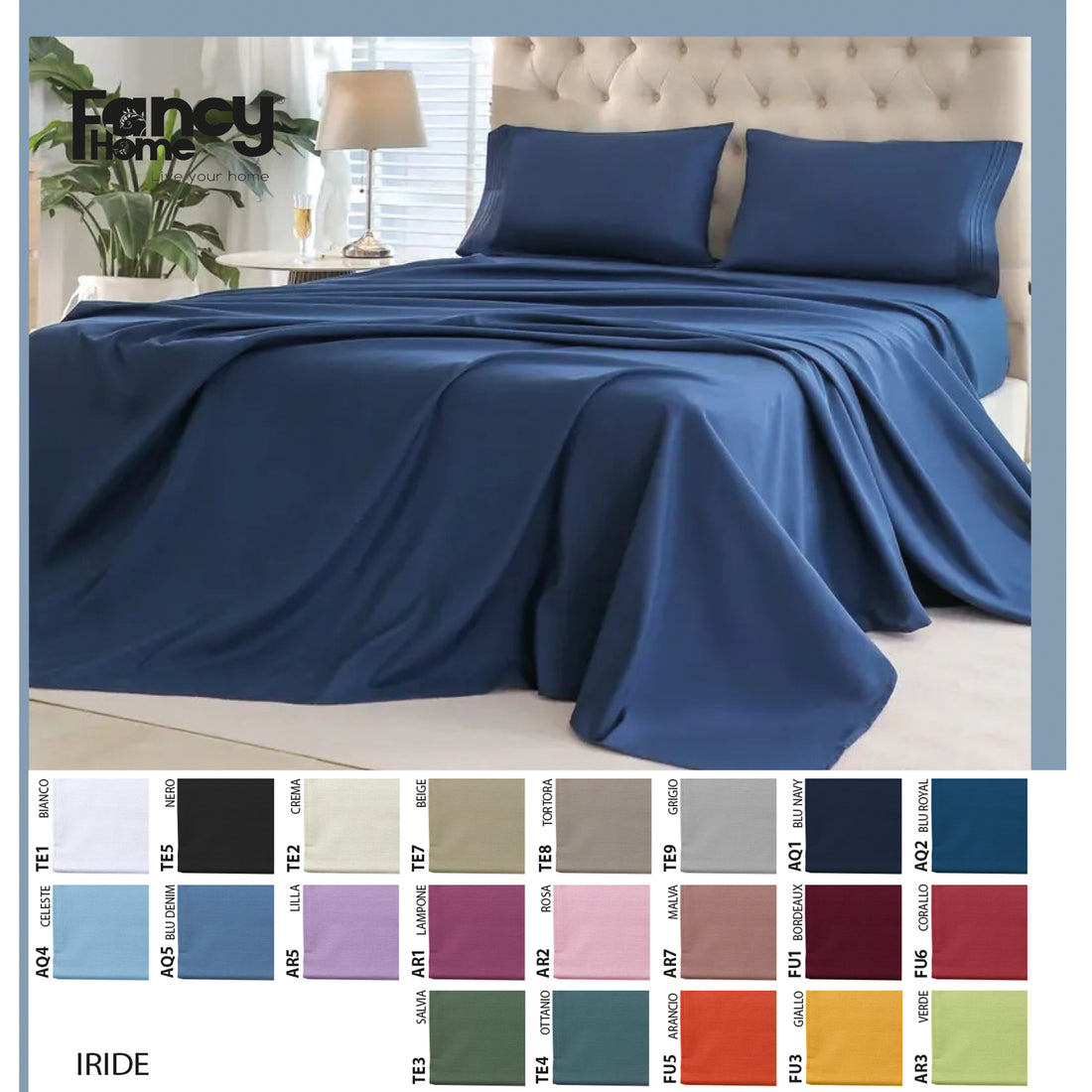 Iride Completo letto una piazza e mezza 100% cotone tinta unita Fancy Home