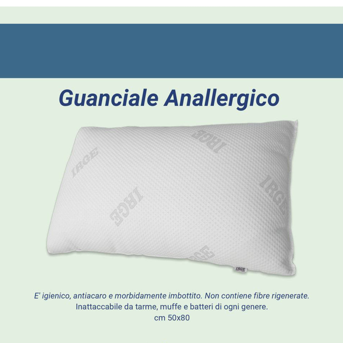 Guanciale antiallergico con fibre naturali misura 50x80 Irge