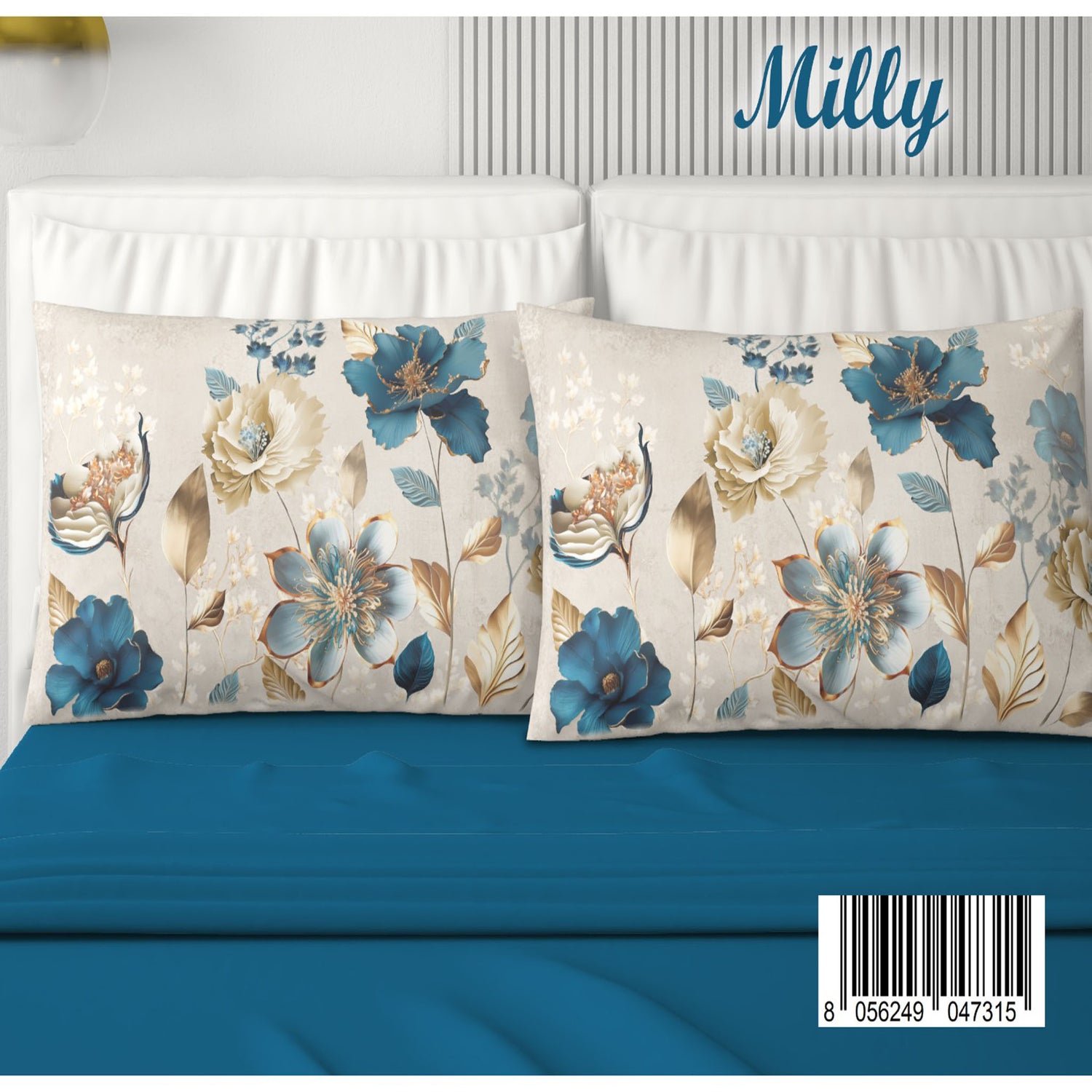 Completo letto matrimoniale digitale Milly 2 posti 100% cotone Irge con 4 federe