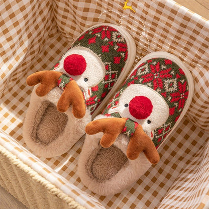 Carinissime pantofole peluche natalizie con alce, moda invernale antiscivolo per la casa, pantofole da camera da letto per donne, morbide pantofole da casa.