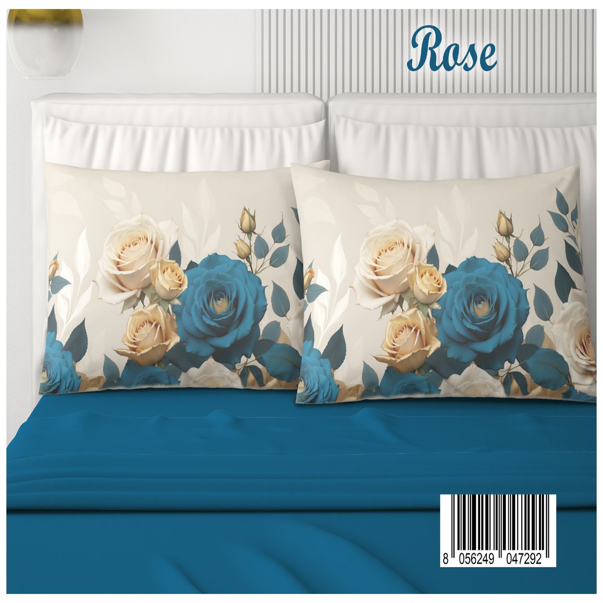 Completo letto matrimoniale digitale Rose 2 posti 100% cotone Irge 4 federe