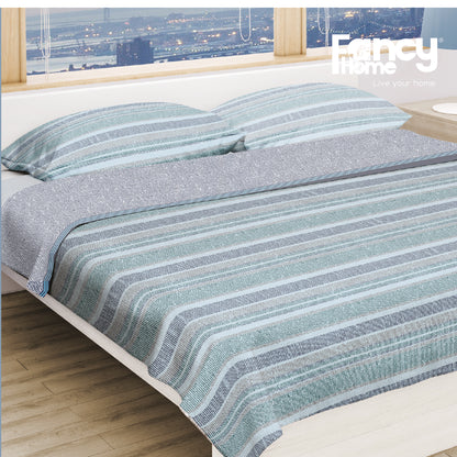 Completo letto 2 posti in Flanella true love 100% cotone a righe Fancy Home