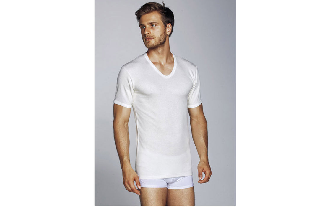 Linus maglia uomo scollo a V lana cotone colore Bianco Brio Lingerie