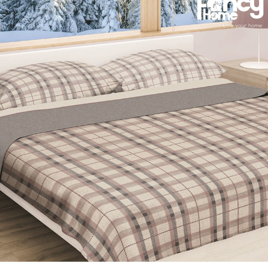 Completo letto flanella 2 posti True Love a quadri 100% cotone Fancy Home