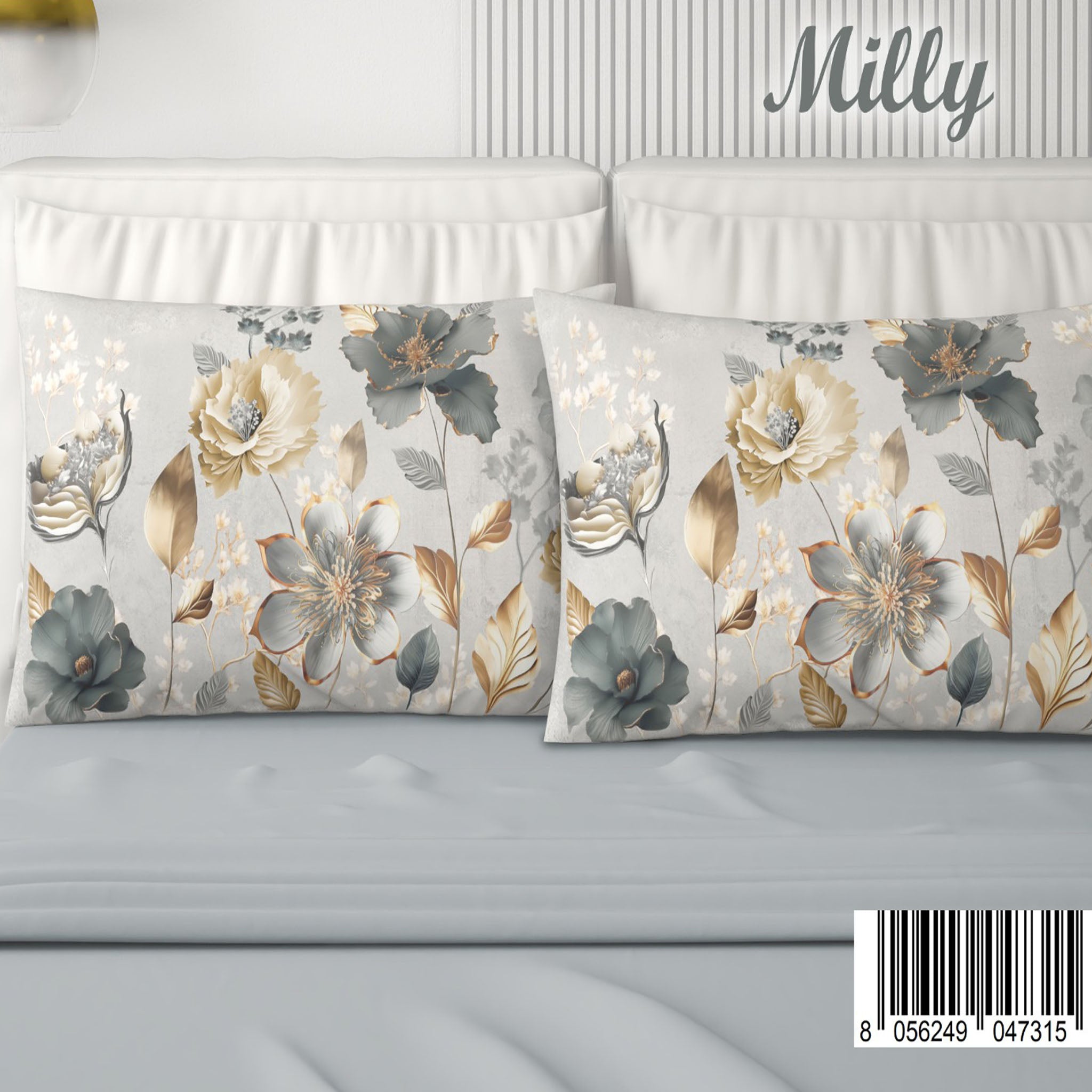 Completo letto matrimoniale digitale Milly 2 posti 100% cotone Irge con 4 federe