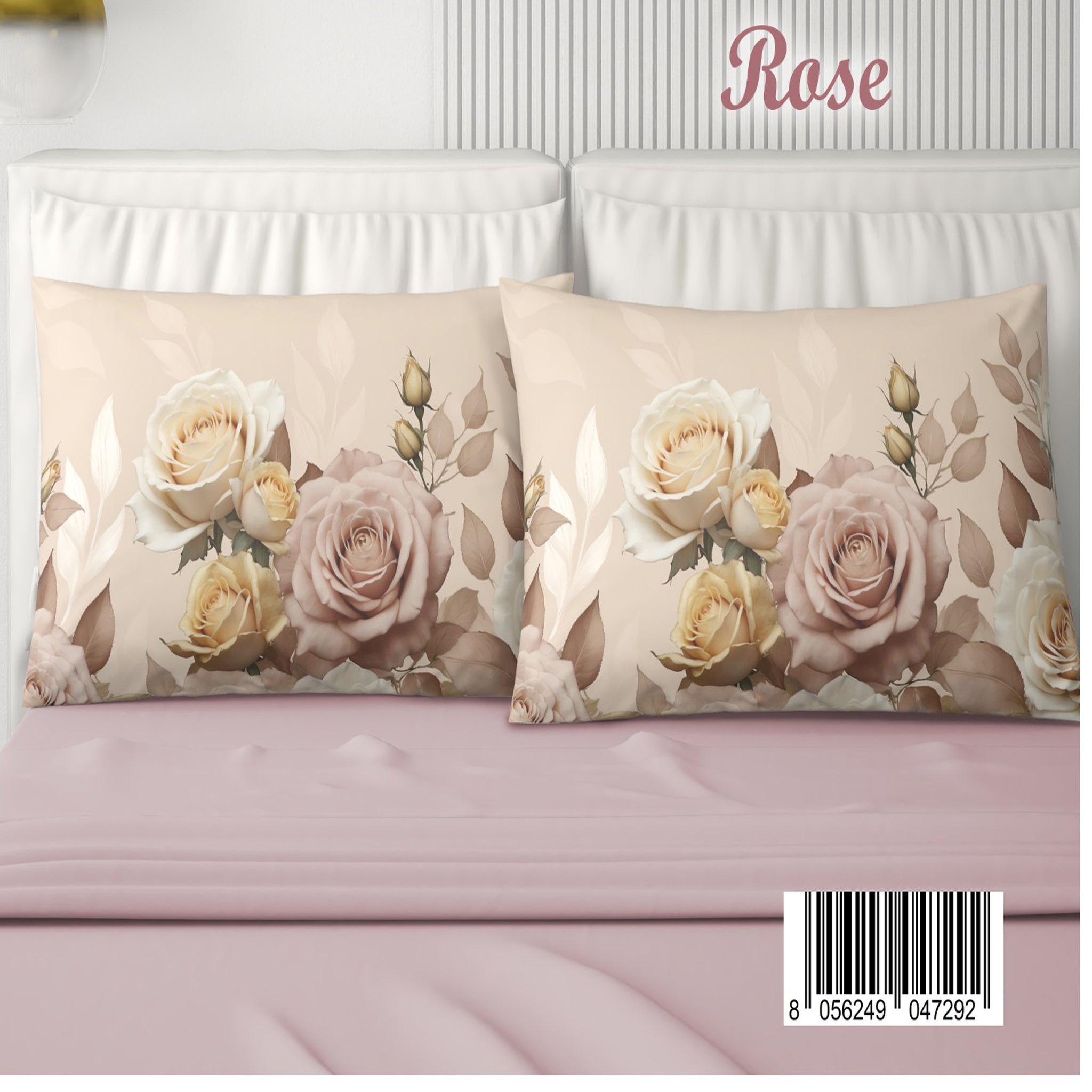 Completo letto matrimoniale digitale Rose 2 posti 100% cotone Irge 4 federe