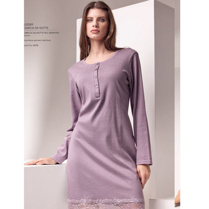 Camicia da notte Donna in caldo cotone Lormar con rifiniture Pizzo