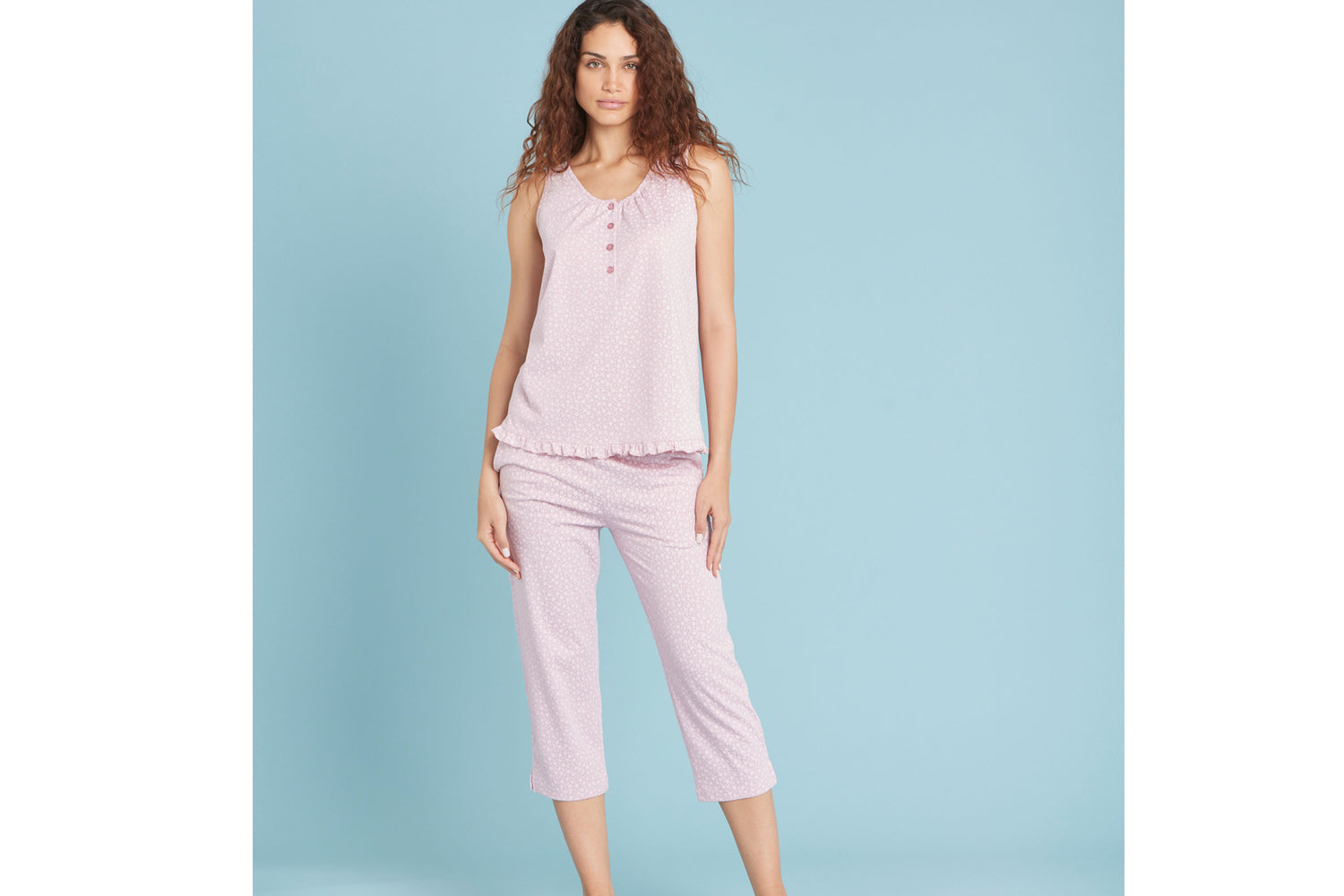 FA8292 Noi di Notte pyjama en coton pour femme taille plus pantalon de pêcheur à épaules larges