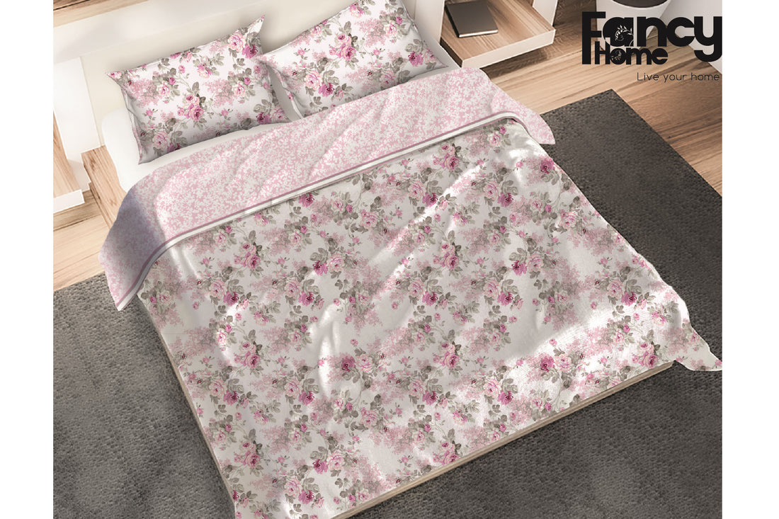dormez bien Parure de lit double de luxe 100% coton imprimé Rose Fancy Home