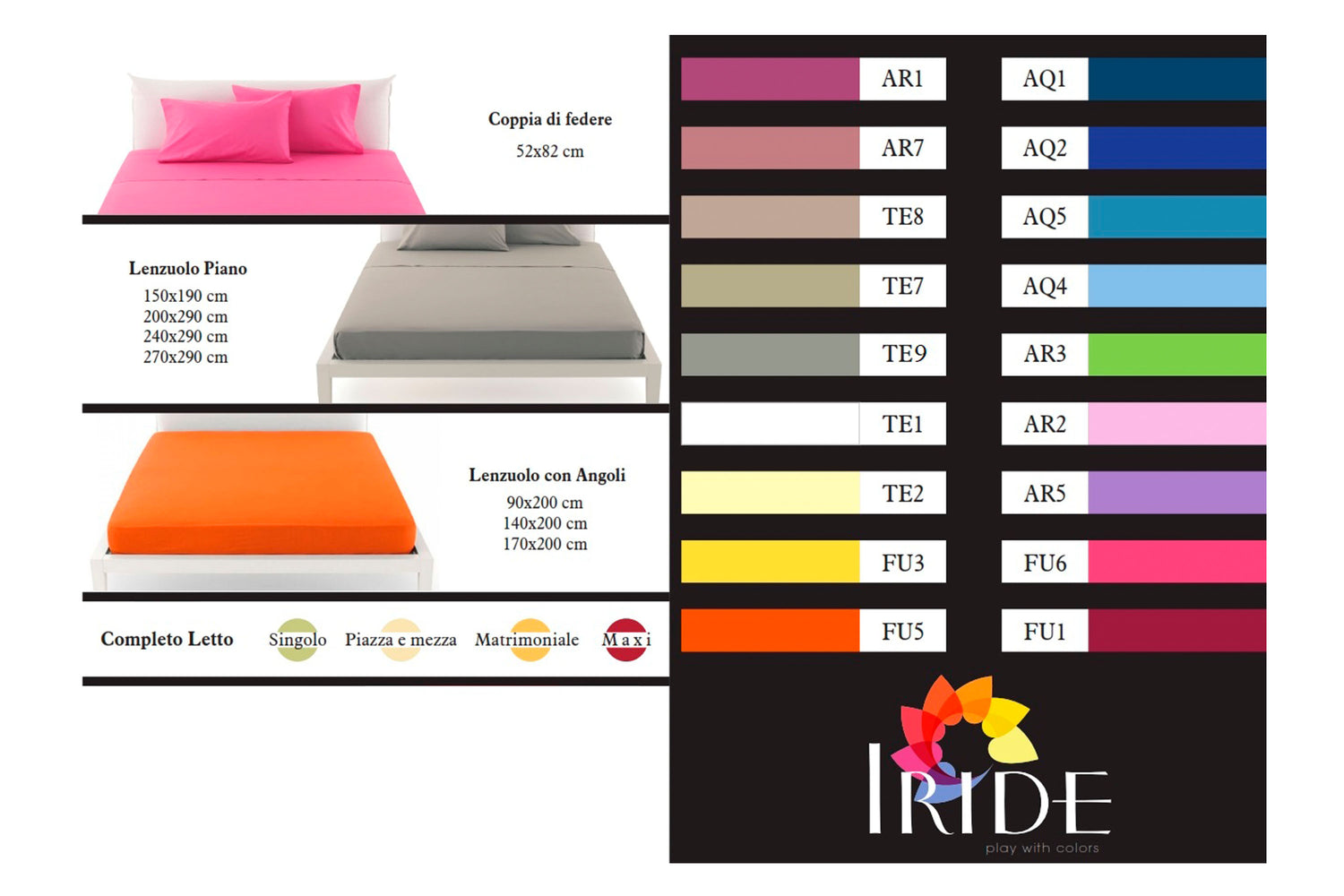 Iride 1P Parure de lit simple couleur unie 100% coton Fancy Home