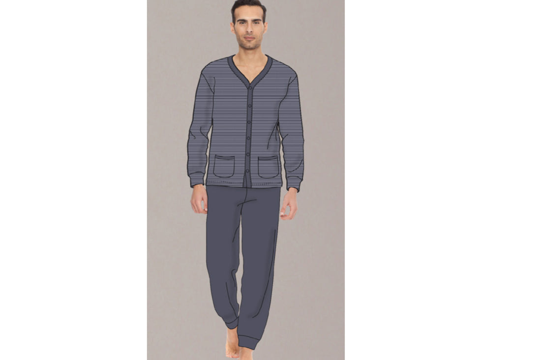 ir1464 IRGE pijama de algodón para hombre frente abierto manga larga pantalones largos
